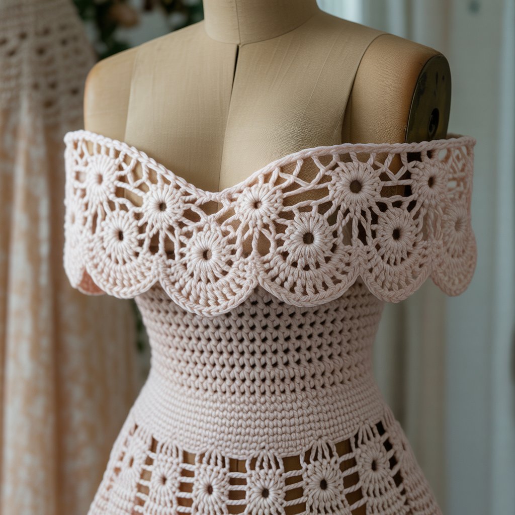Off-the-Shoulder Romantic Dress crochet
