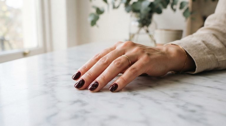 How to Do Maroon Marble Nail Art Even If You’re a Beginner