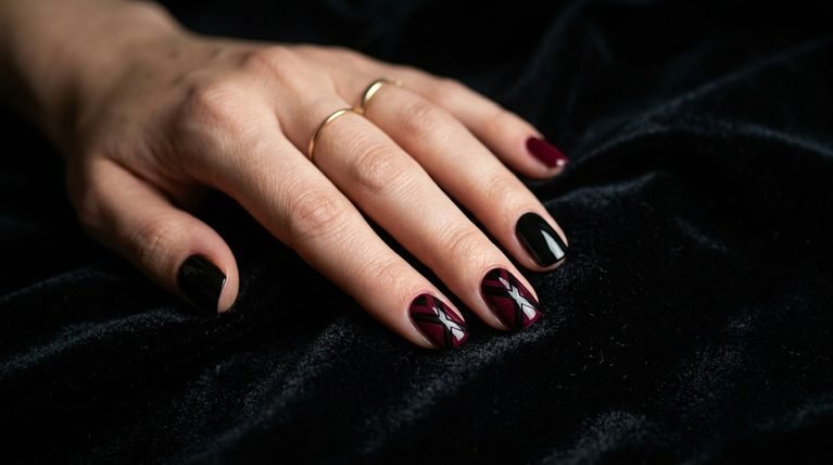 28 Bold Burgundy and Black Nail Art Ideas for an Edgy Vibe